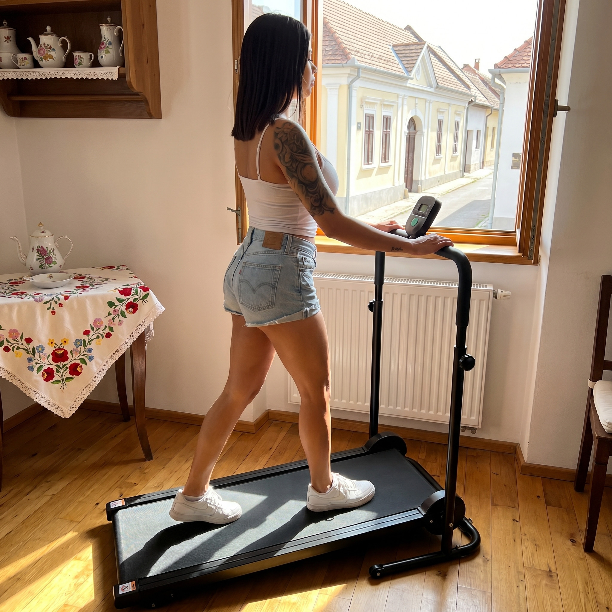 Akluer RJ401 Nem motorizált futópad 5% dőlésszöggel, 3 sebességfokozattal, 92x39cm futófelülettel, 150kg maximális terhelhetőséggel, 6 rétegű csúszásgátló szalaggal, LED kijelzővel és ütéscsillapítással.