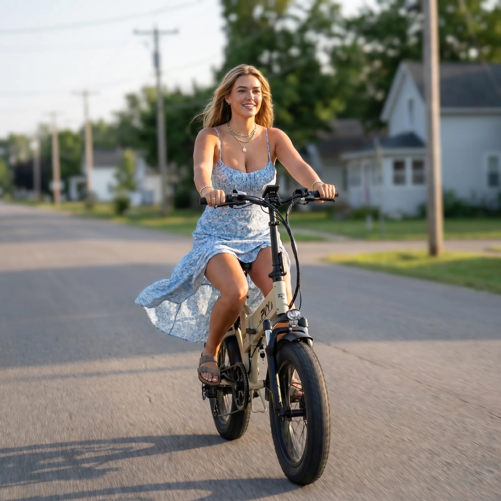PVY Z20 Plus 1000W Folding Electric Bike 20*4.0 Fat Tire 48V 16.5Ah Battery 80-120km Range Shimano 7-Speed Shifter Lockable Suspension Fork and Rear Shock, Hydraulic Brake Color LCD Display 150kg Load - Khaki